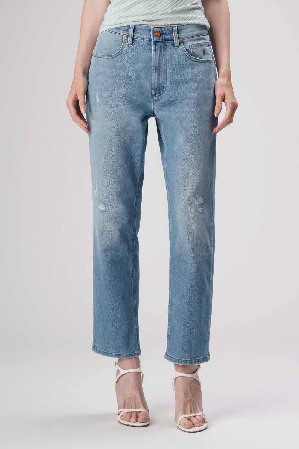 Jeckerson Julia - Pantalone 5 Tasche Boyfriend In Denim Tri-blend Blu Medio Chiaro