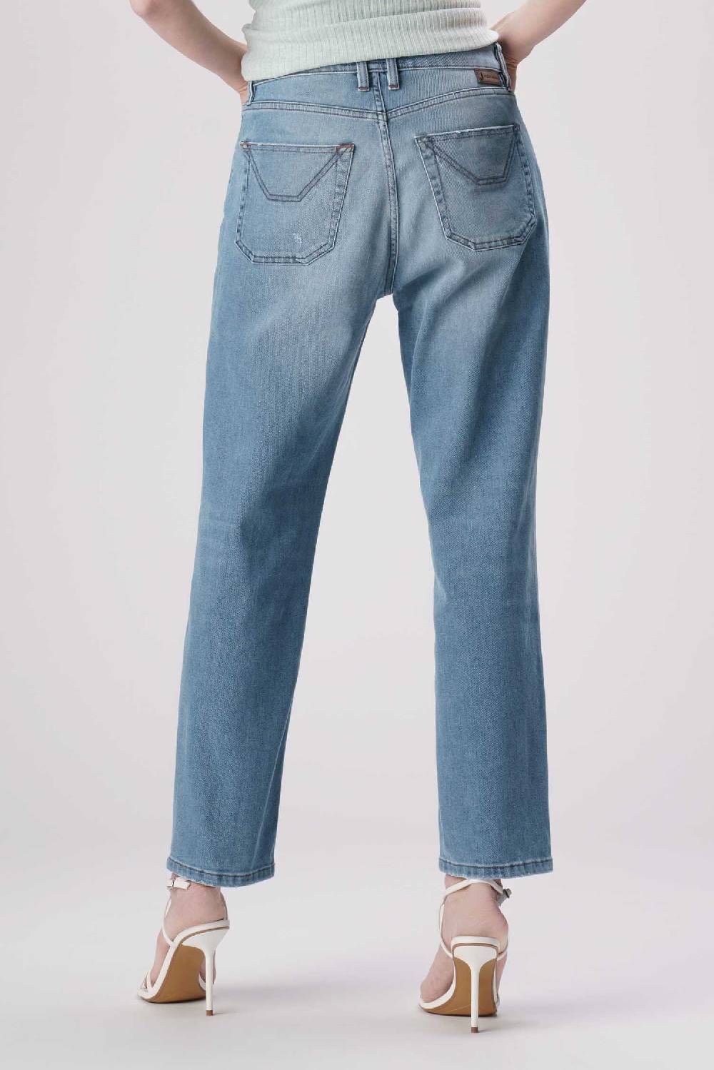 Jeckerson Julia - Pantalone 5 Tasche Boyfriend In Denim Tri-blend Blu Medio Chiaro