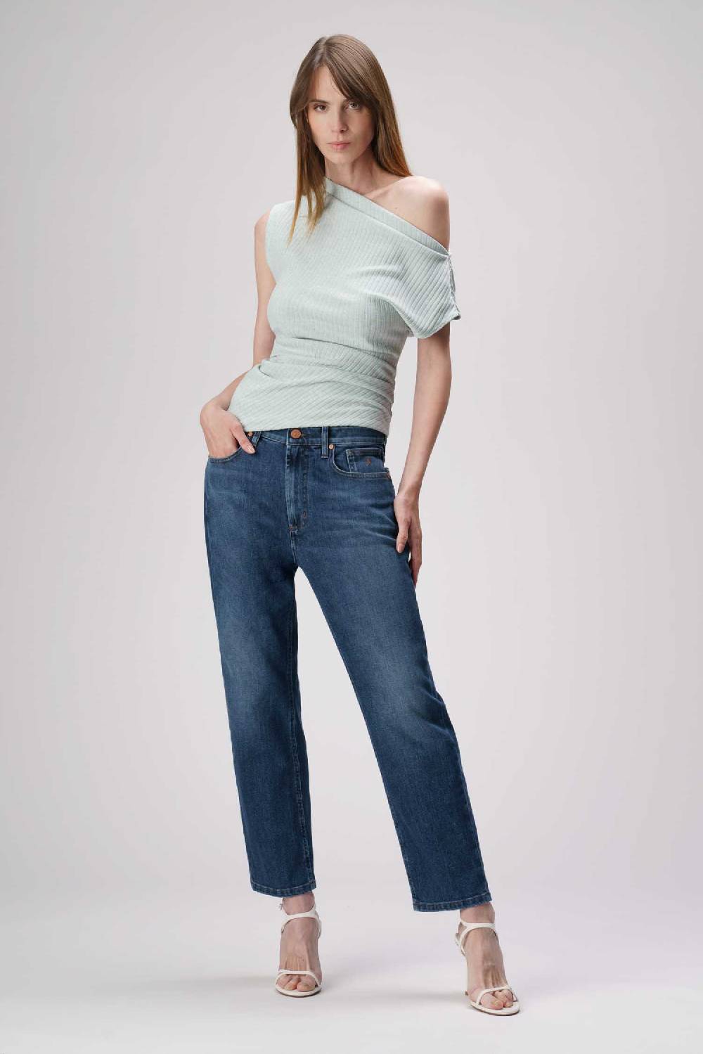 Jeckerson Julia - Pantalone 5 tasche boyfriend in denim tri-blend blu scuro