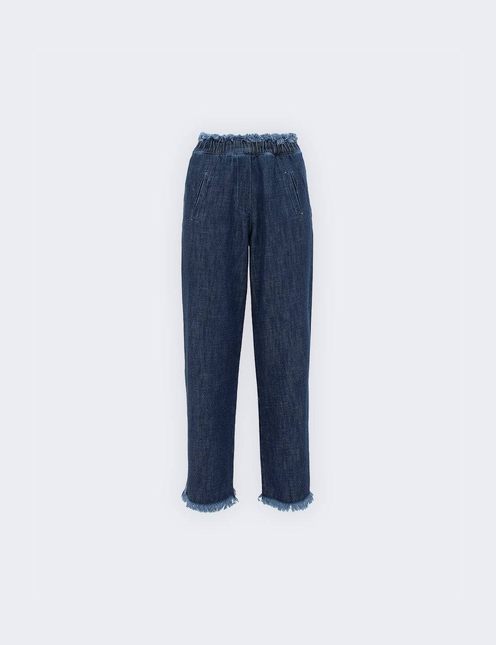 Jijil Pantalone In Denim Con Fondo Sfrangiato