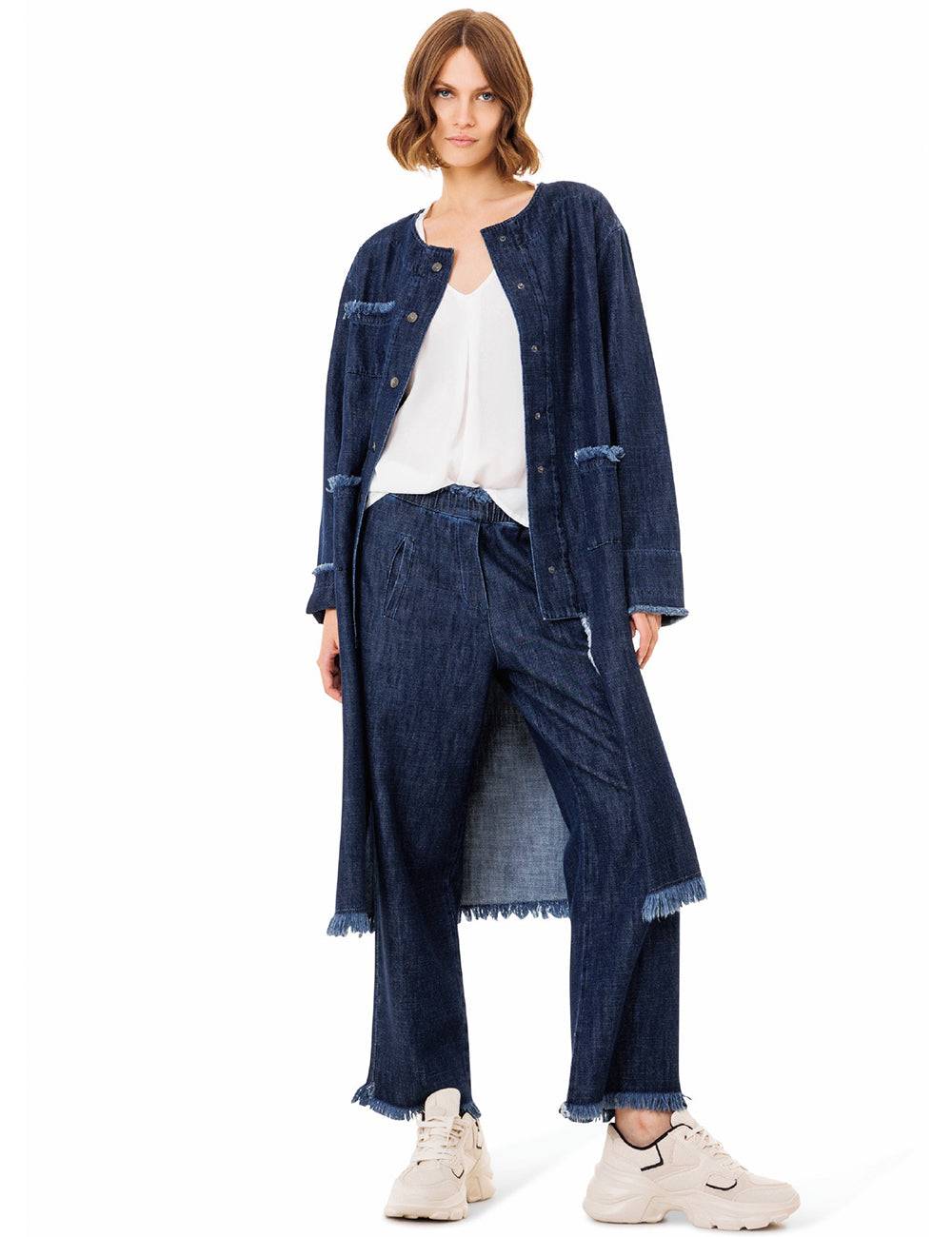Jijil Pantalone in denim con fondo sfrangiato