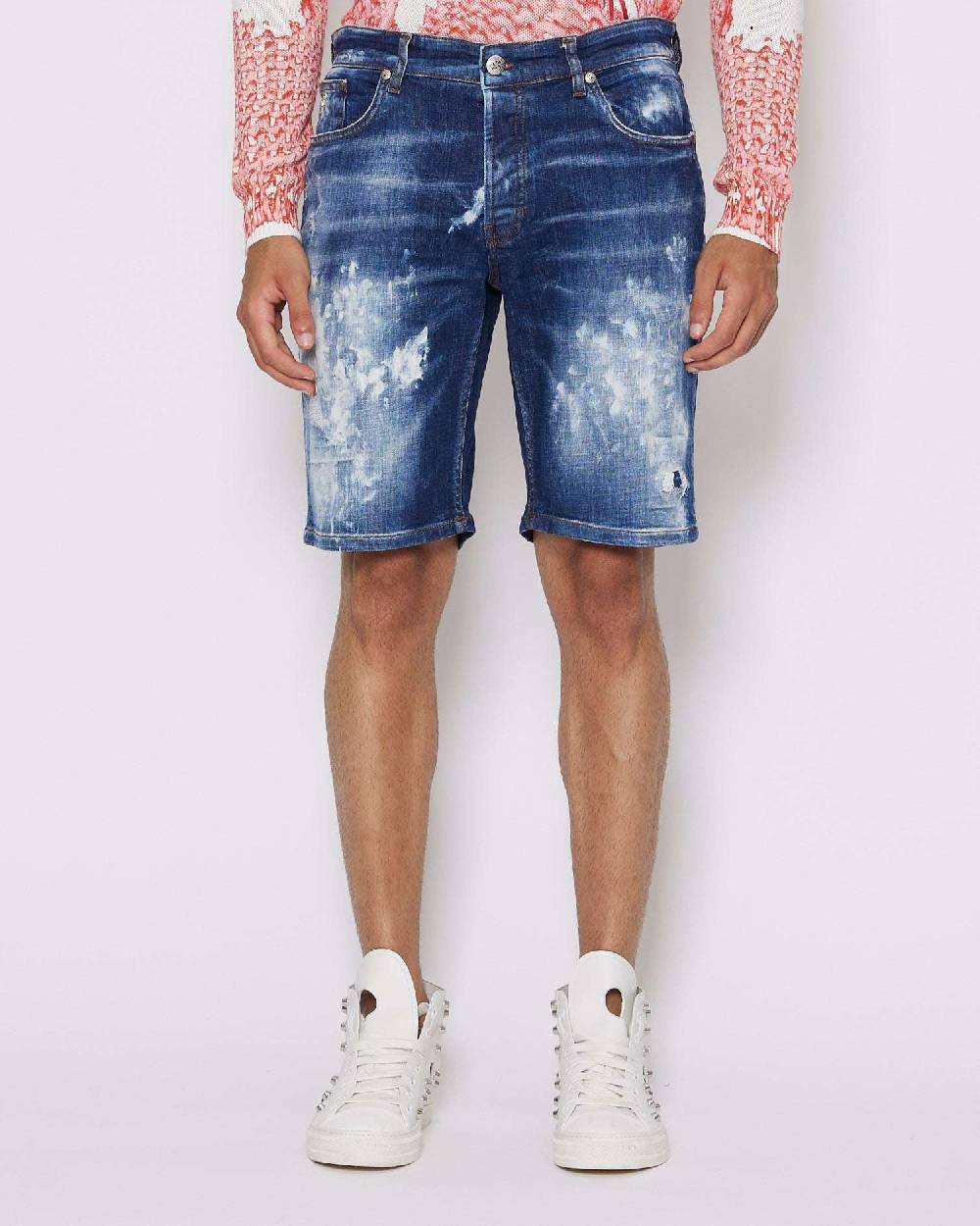 John Richmond Bermuda In Denim Con Lacerazioni Effetto Used