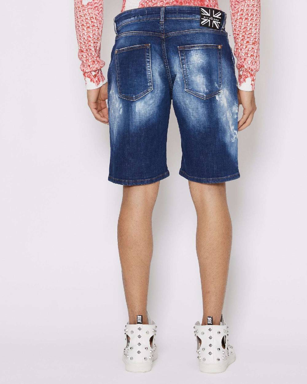 John Richmond Bermuda In Denim Con Lacerazioni Effetto Used