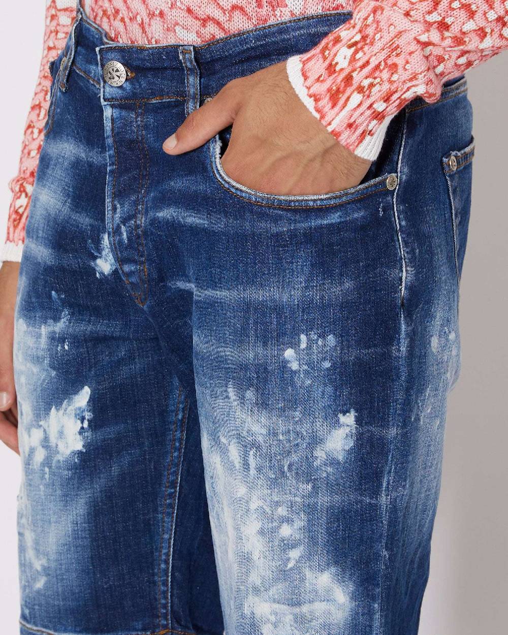 John Richmond Bermuda In Denim Con Lacerazioni Effetto Used