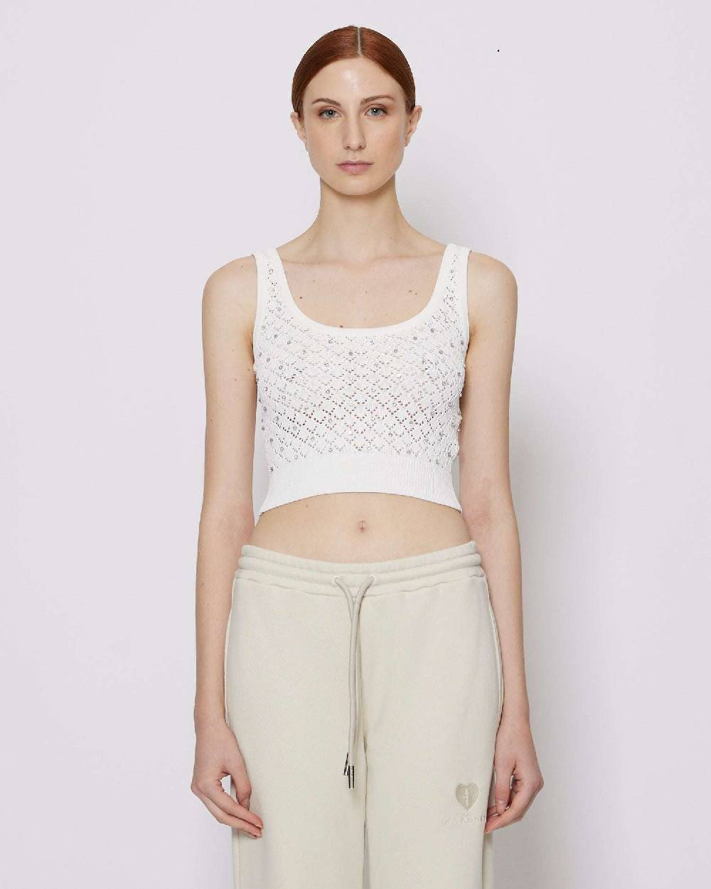 John Richmond Canotta corta con ricamo tone sur tone