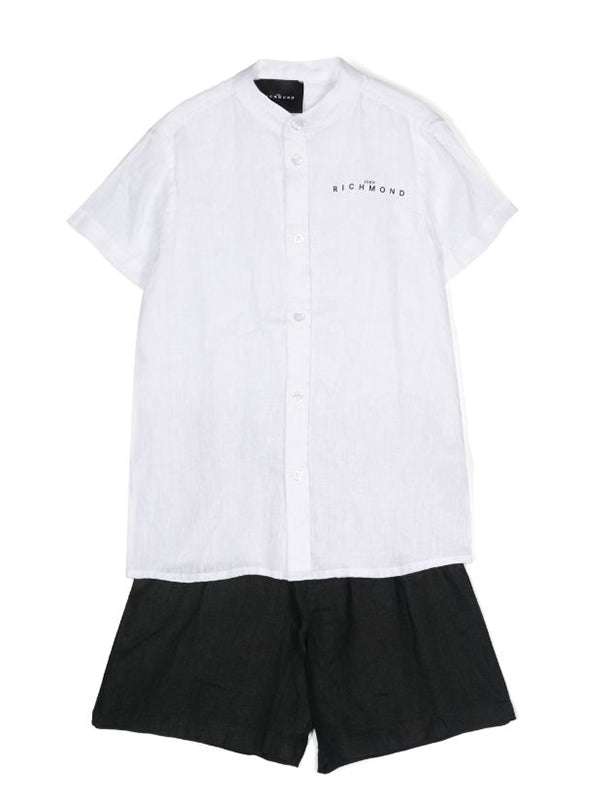 John Richmond kids Completo camicia e bermuda logo sul davanti
