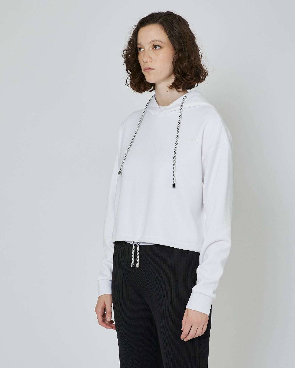 John Richmond Felpa Crop Con Cappuccio E Logo Ricamato Tone Sur Tone