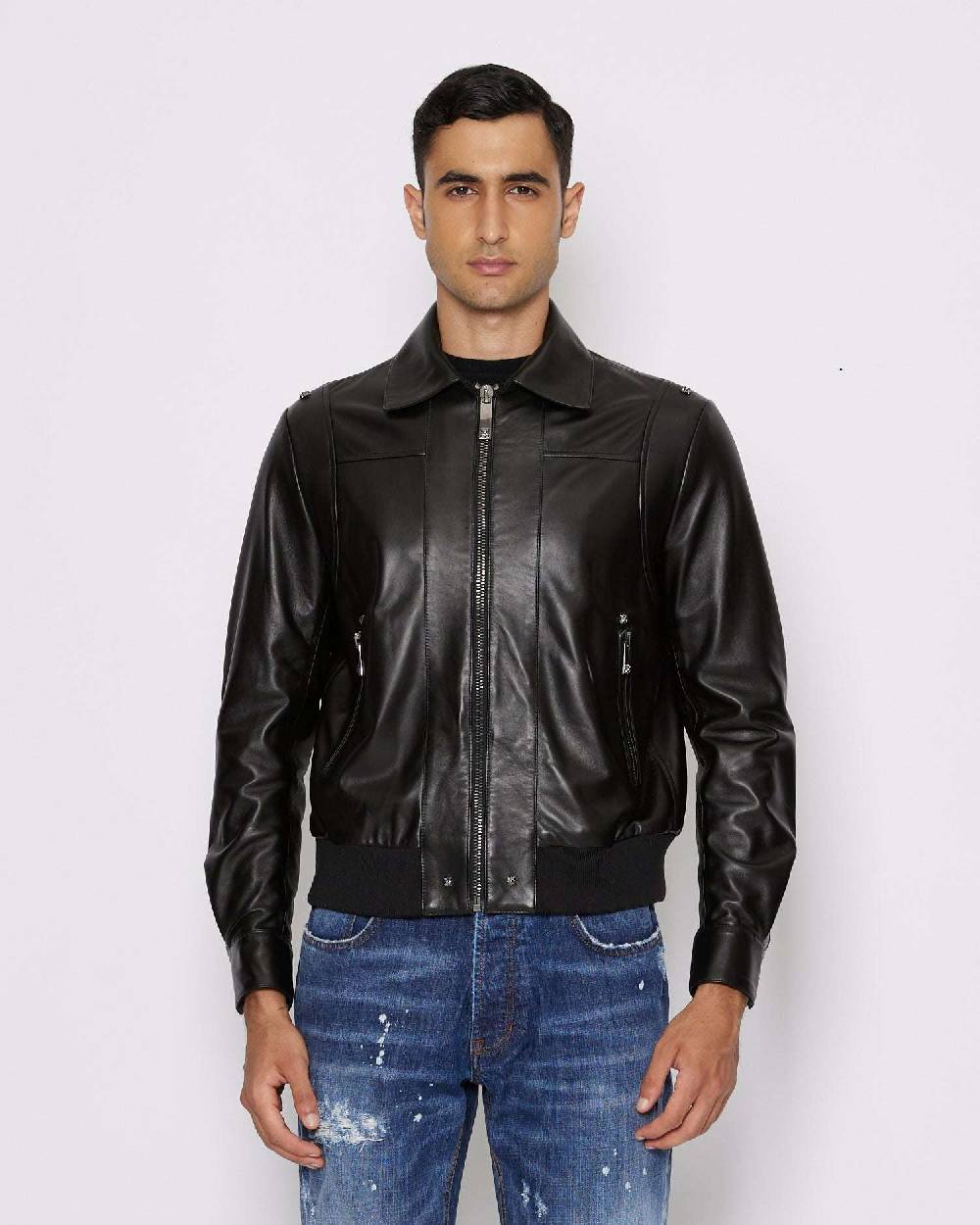 John Richmond Giacca In 100% Pelle Con Chiusura Con Zip