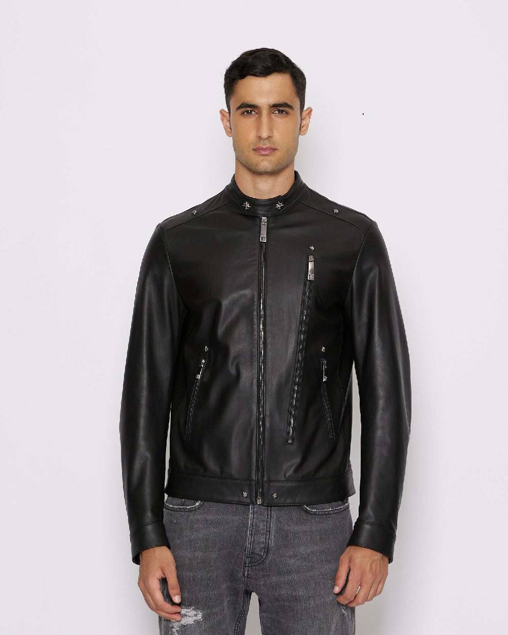 John Richmond Giacca In 100% Pelle Con Chiusura Con Zip