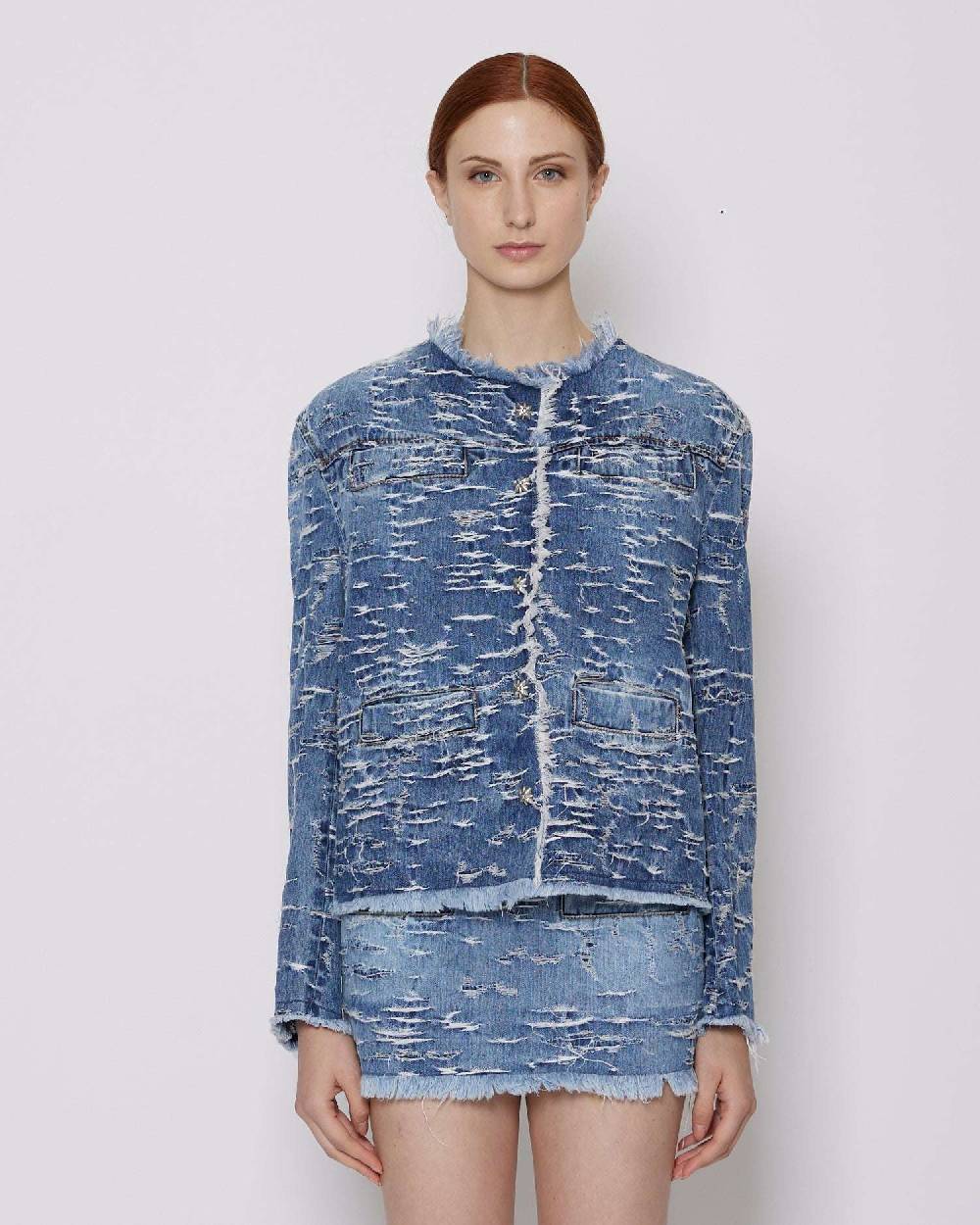 John Richmond Giacca In Denim Con Pattern Effetto Used