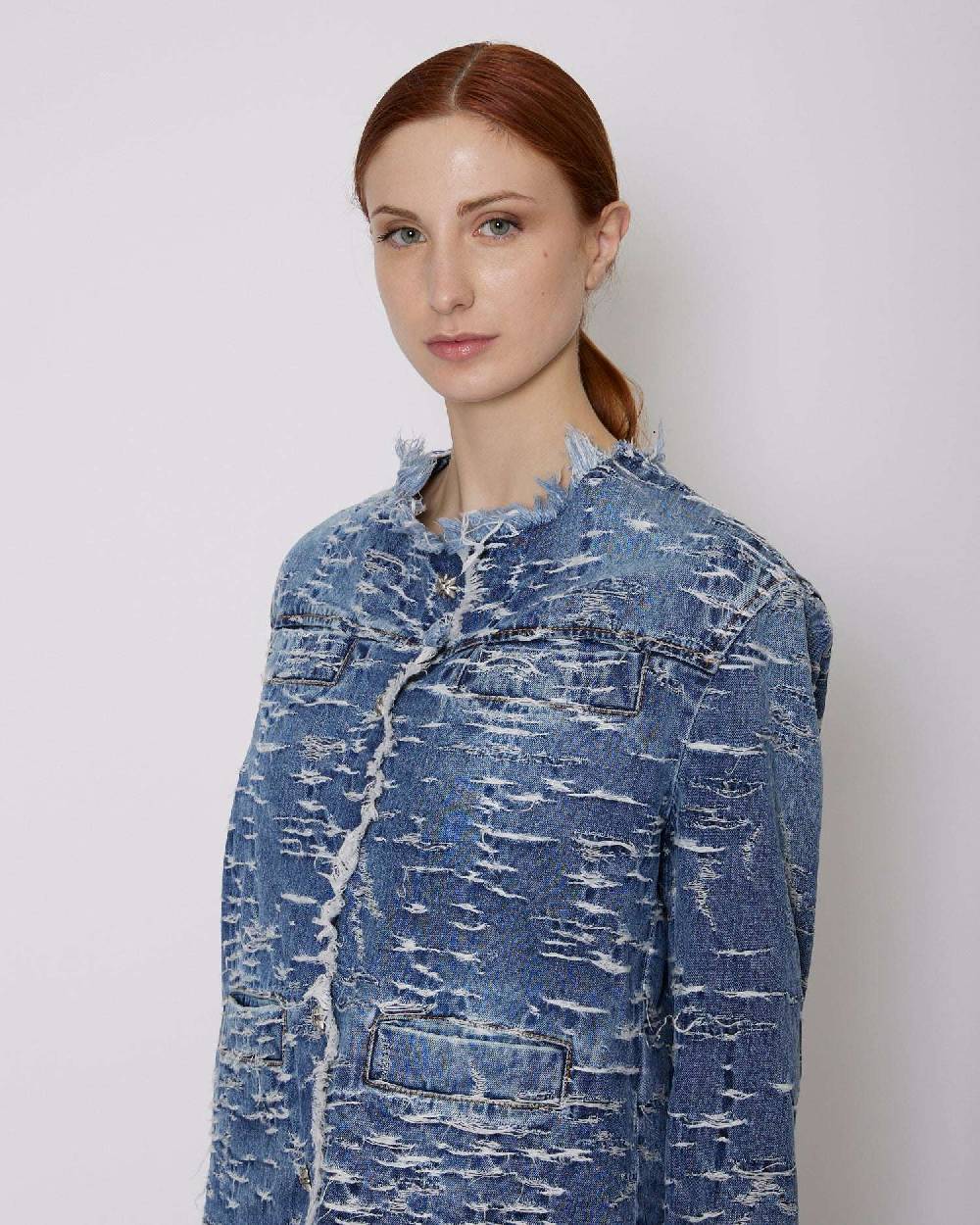 John Richmond Giacca In Denim Con Pattern Effetto Used