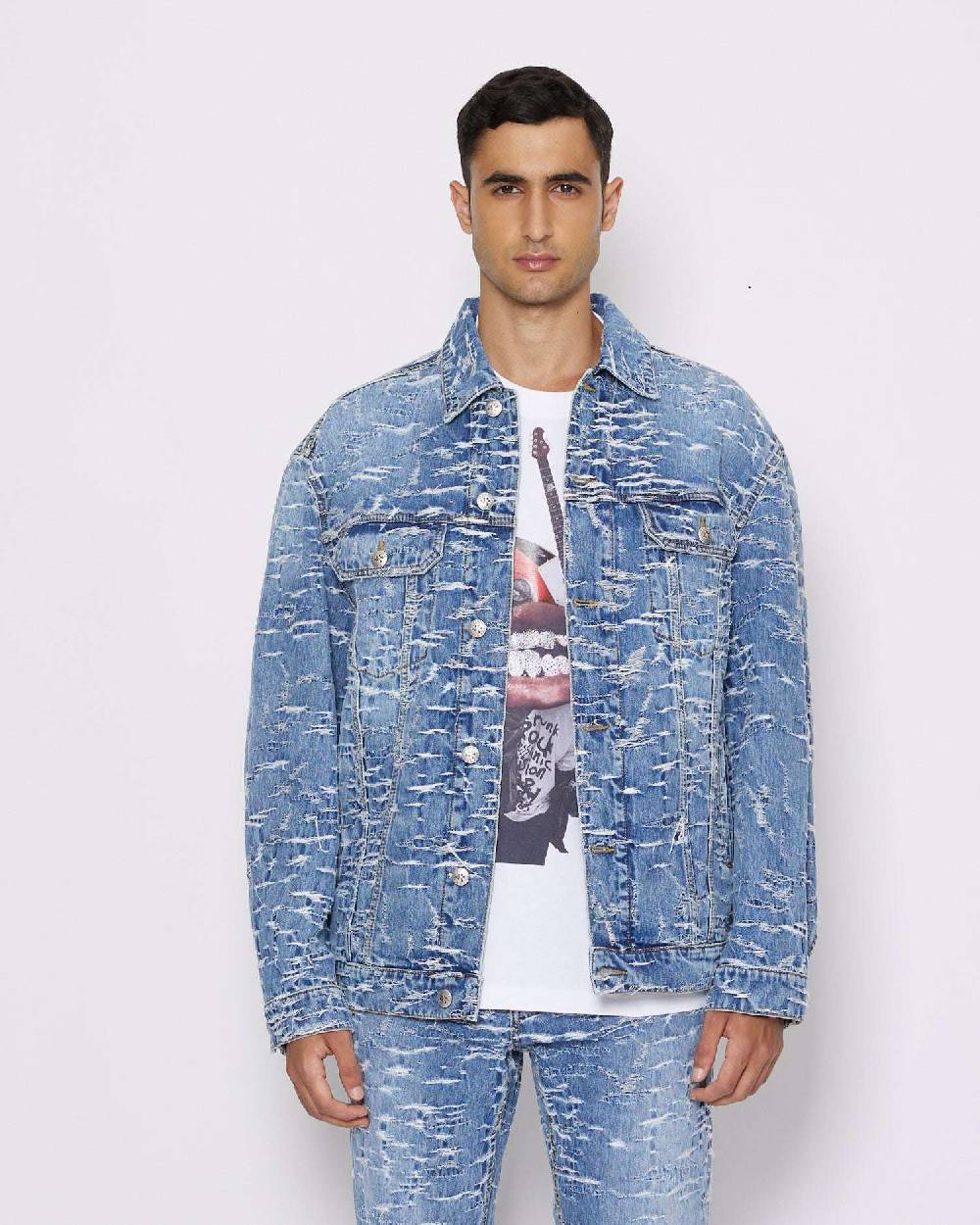 John Richmond Giacca In Denim Con Pattern Effetto Used