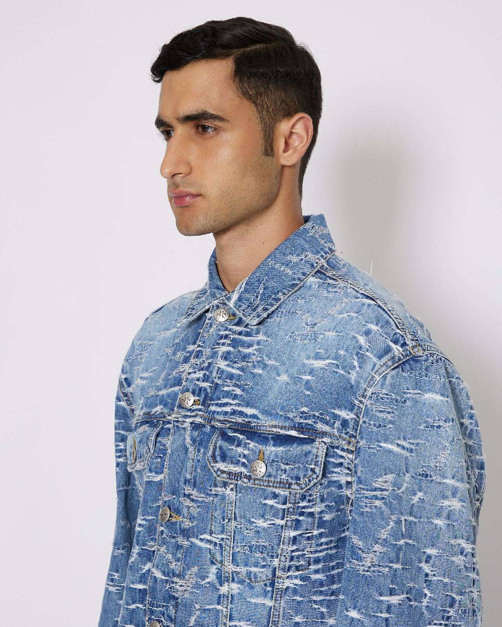 John Richmond Giacca In Denim Con Pattern Effetto Used