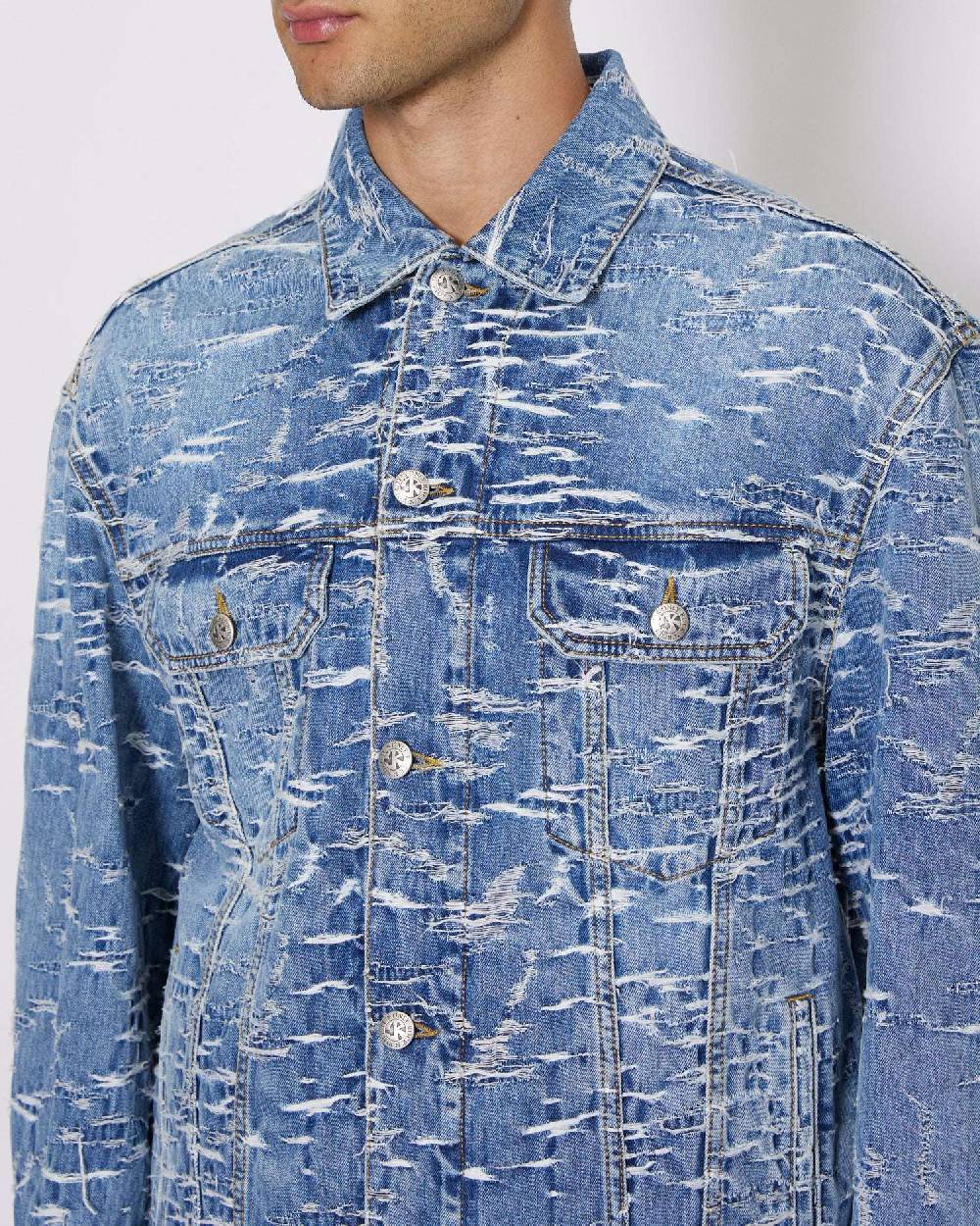 John Richmond Giacca In Denim Con Pattern Effetto Used