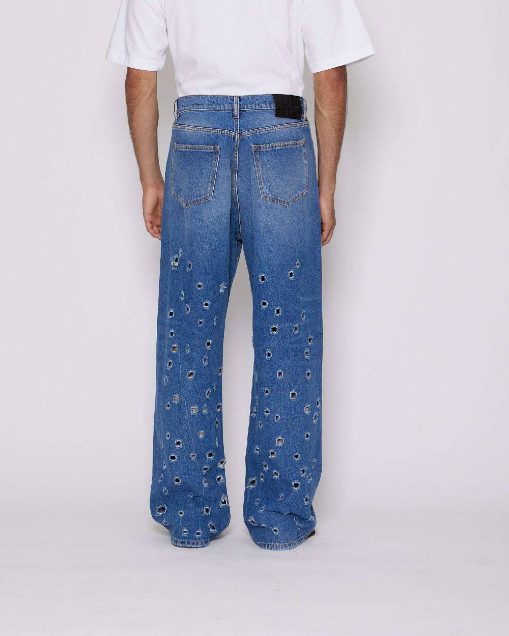 John Richmond Jeans Gamba Larga Con Fori Metallici Sul Davanti