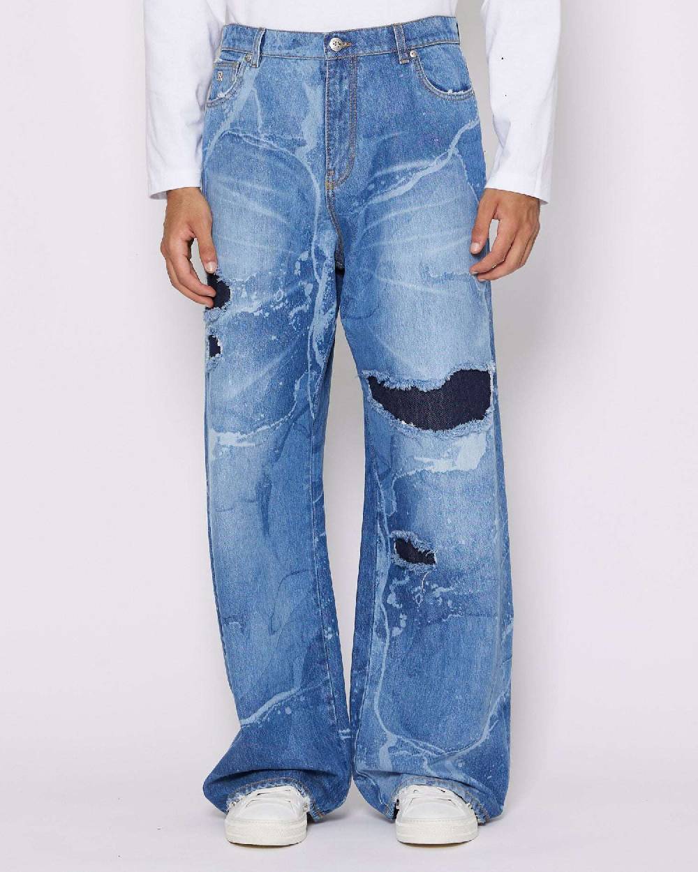John Richmond Jeans Gamba Larga Con Strappi Sul Davanti