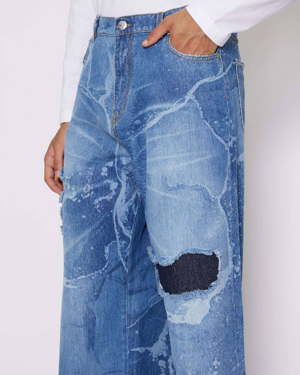 John Richmond Jeans Gamba Larga Con Strappi Sul Davanti