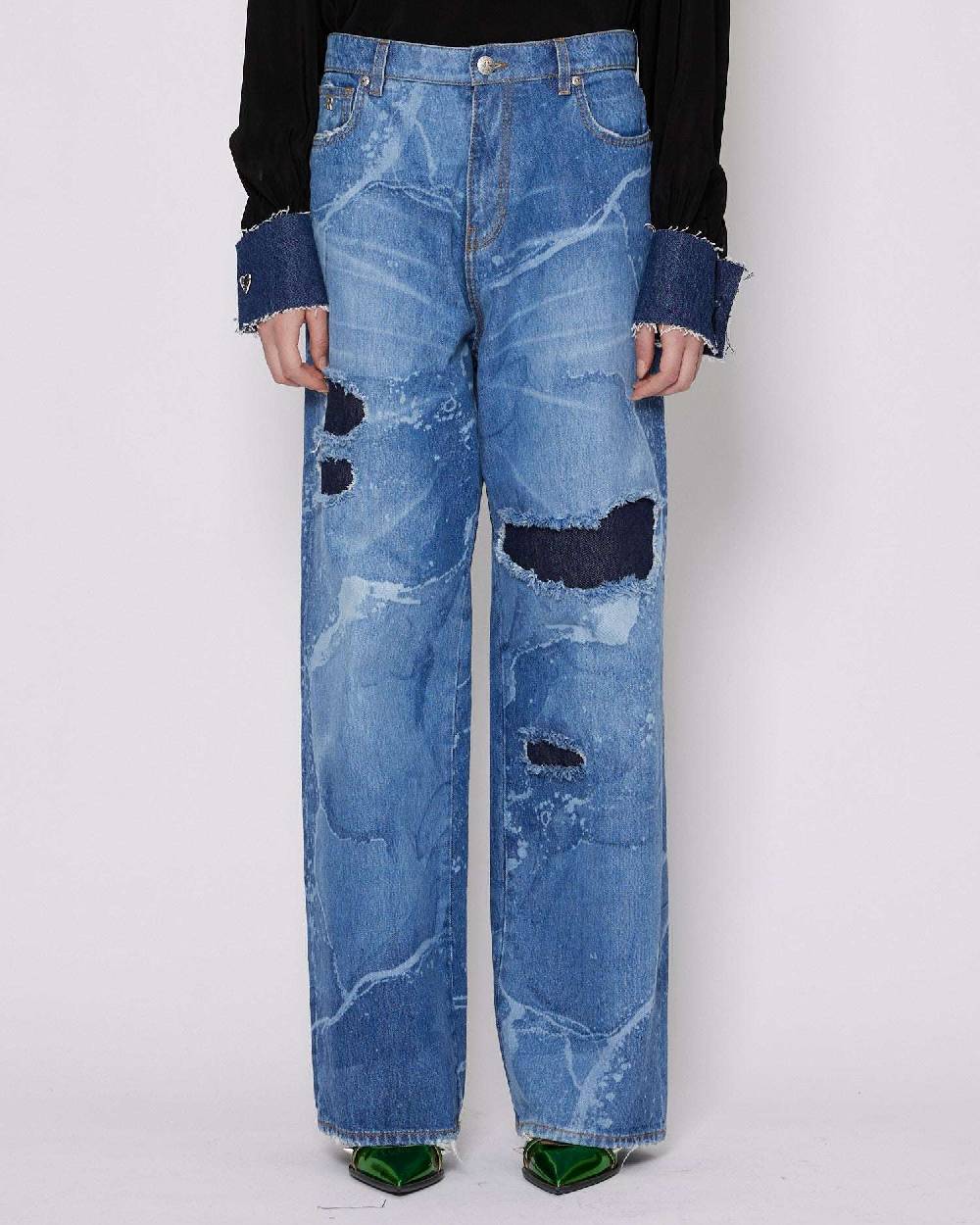 John Richmond Jeans Gamba Larga Con Strappi Sul Davanti