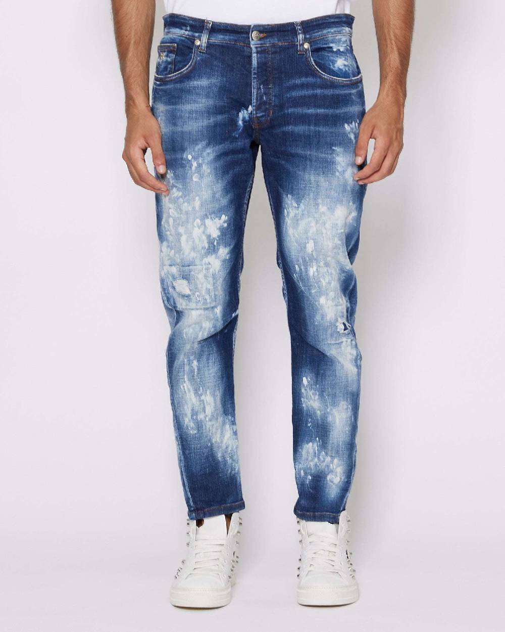 John Richmond Jeans Slim Con Strappi Sul Davanti Bleaching Effect