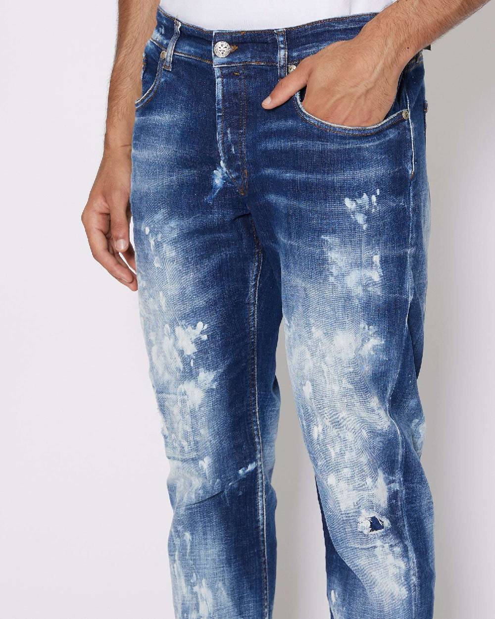 John Richmond Jeans Slim Con Strappi Sul Davanti Bleaching Effect