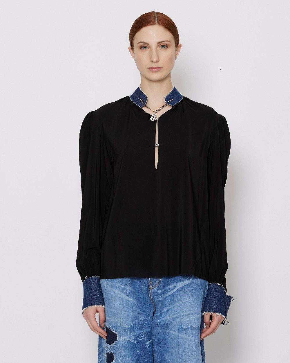 John Richmond Blusa Con Applicazioni In Denim