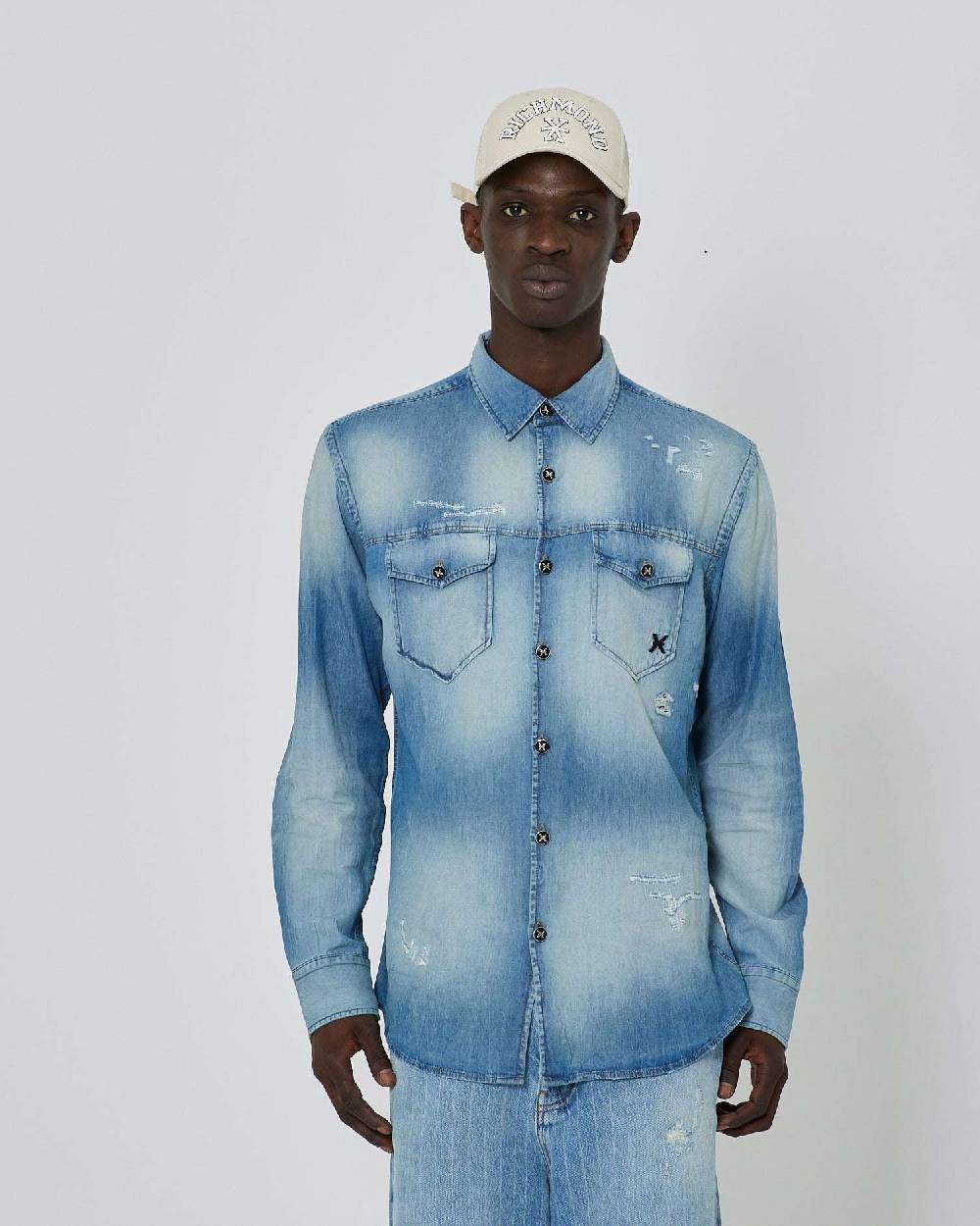 John Richmond Camicia In Denim Effetto Strappato