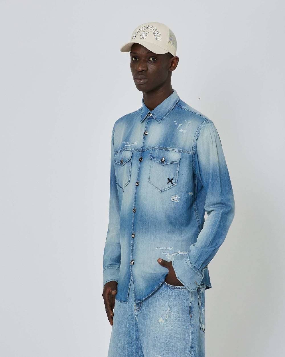 John Richmond Camicia In Denim Effetto Strappato