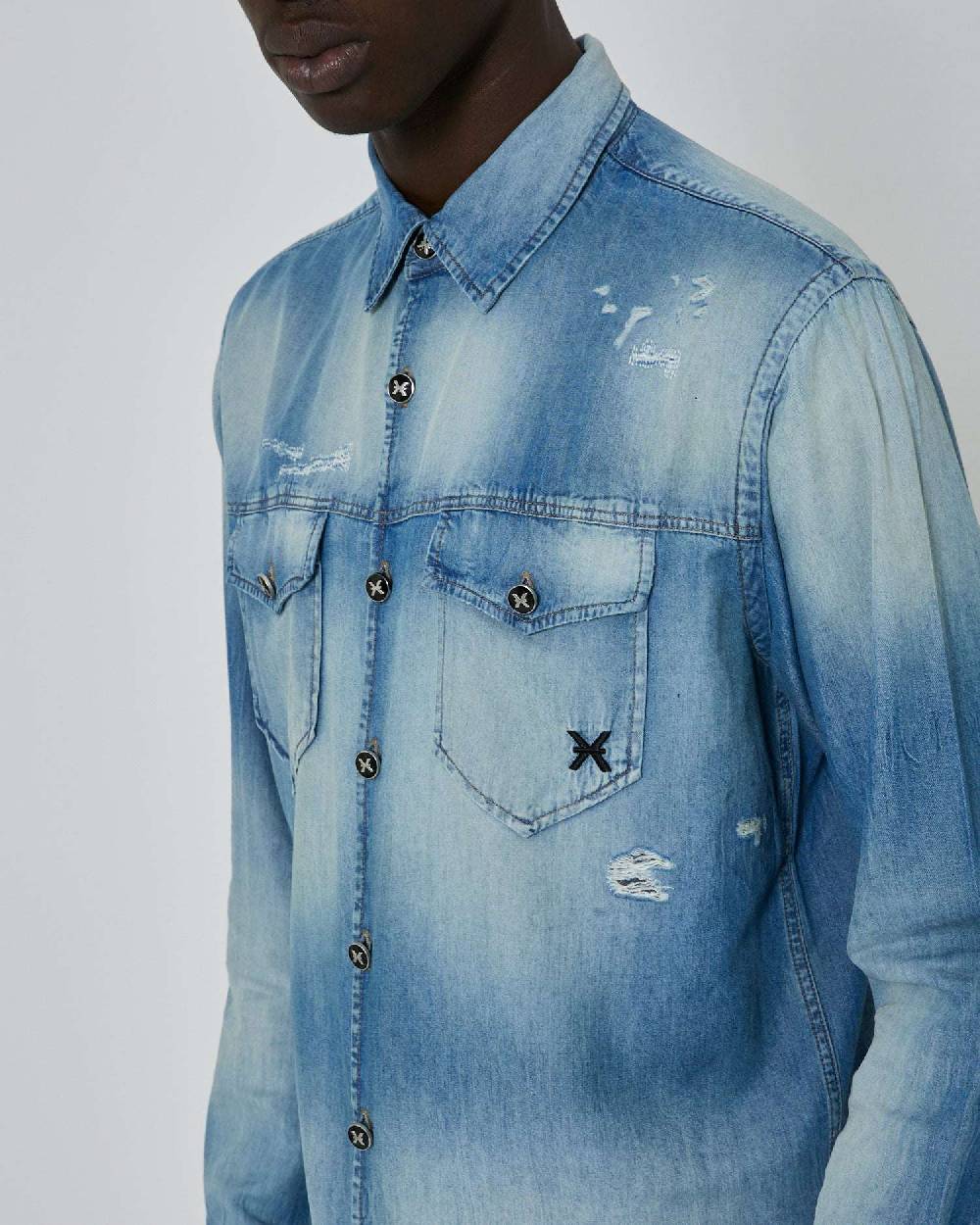 John Richmond Camicia In Denim Effetto Strappato