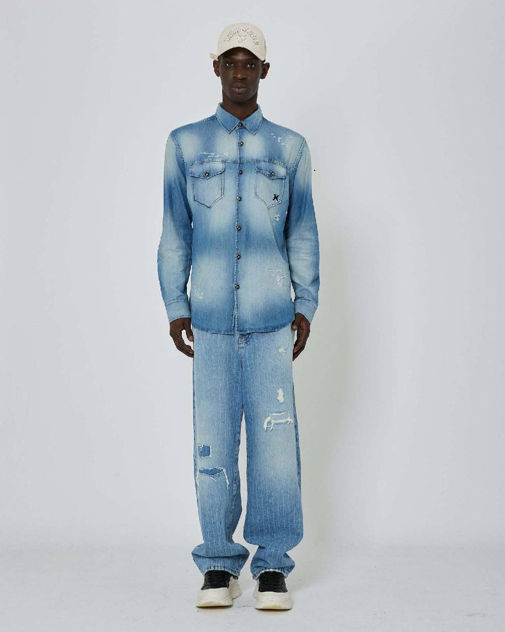 John Richmond Camicia in denim effetto strappato