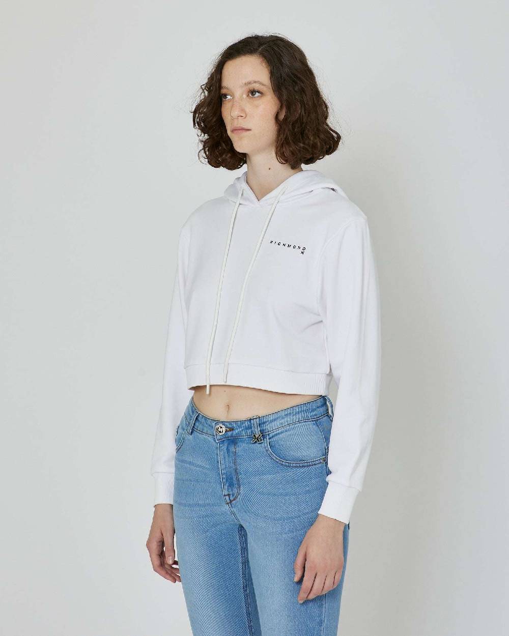 John Richmond Felpa Crop Con Cappuccio E Logo