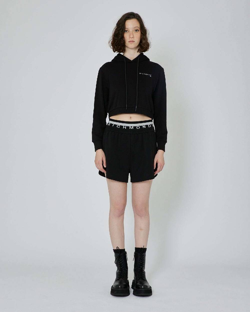 John Richmond Felpa Crop Con Cappuccio E Logo