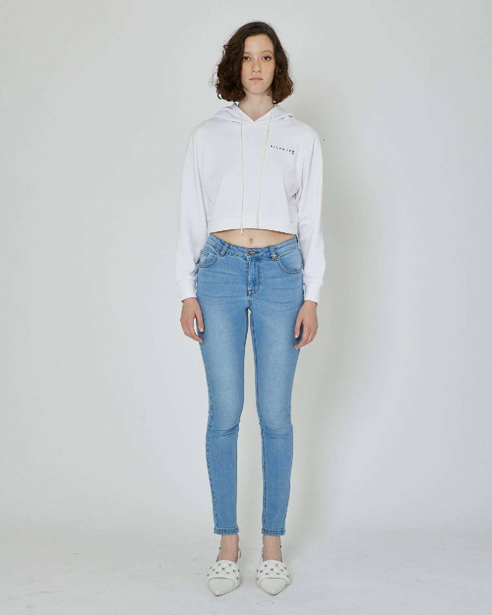 John Richmond Felpa crop con cappuccio e logo