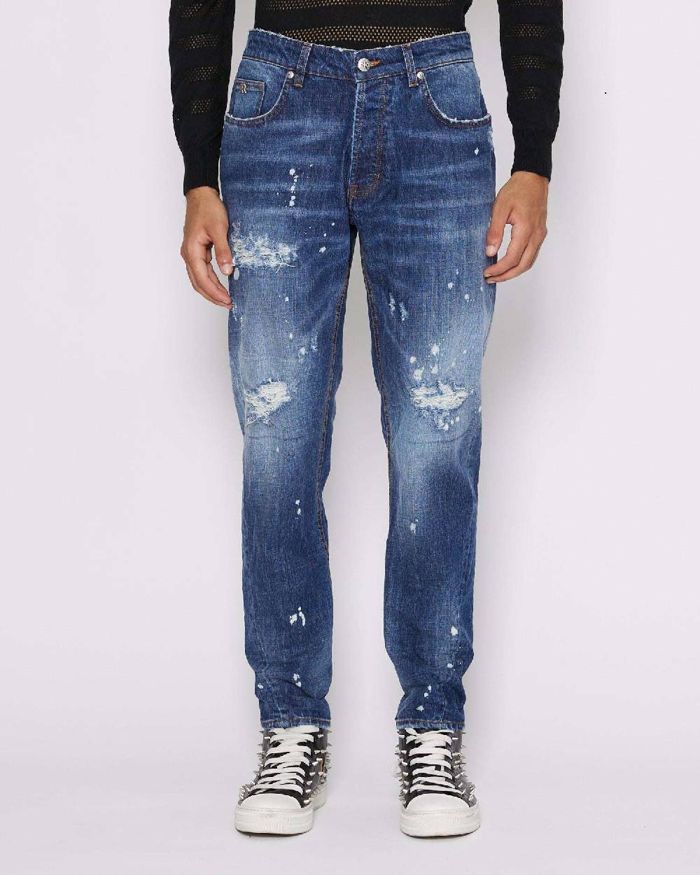John Richmond Jeans Slim Con Strappi Sul Davanti