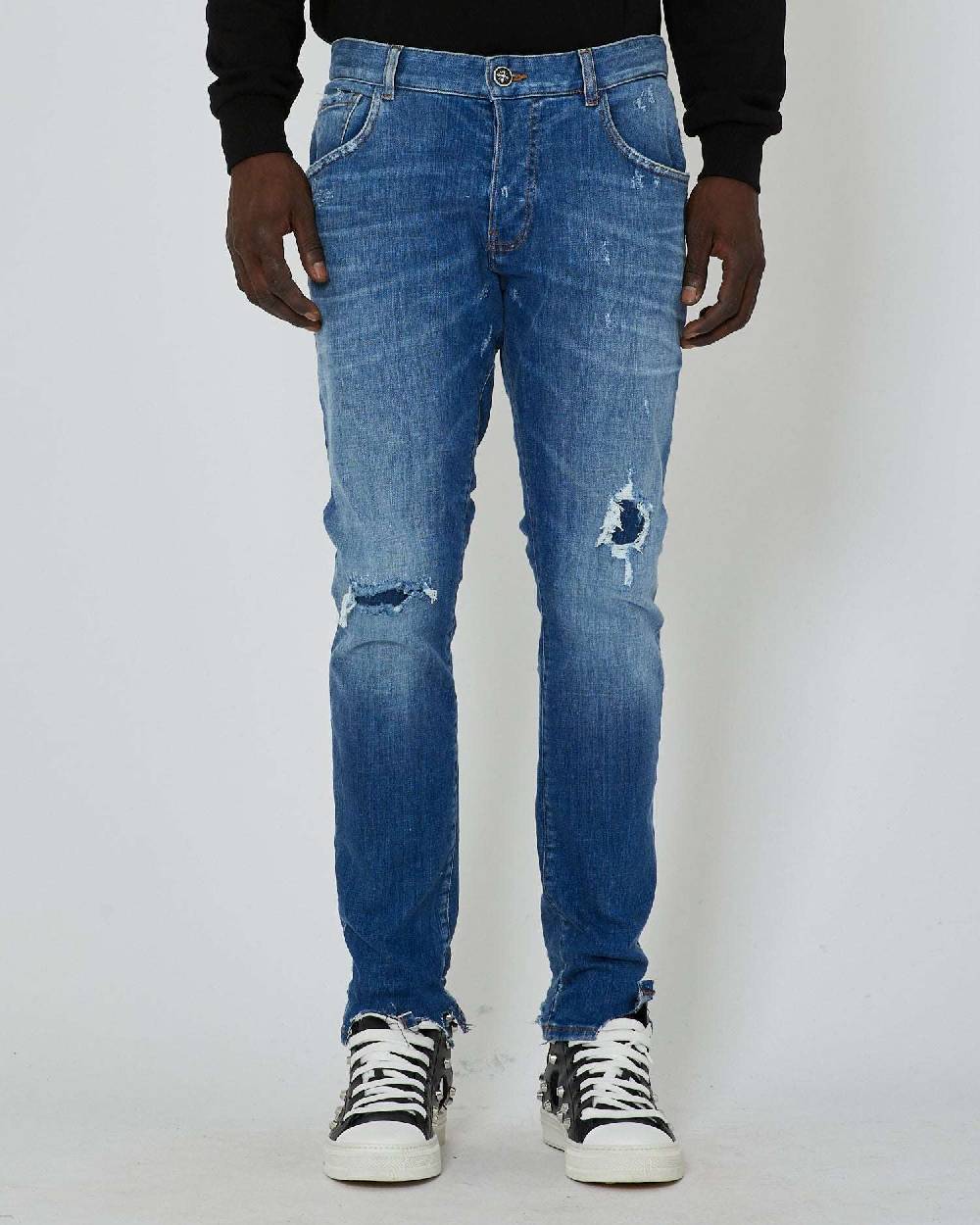 John Richmond Jeans Slim Con Strappi Sul Davanti