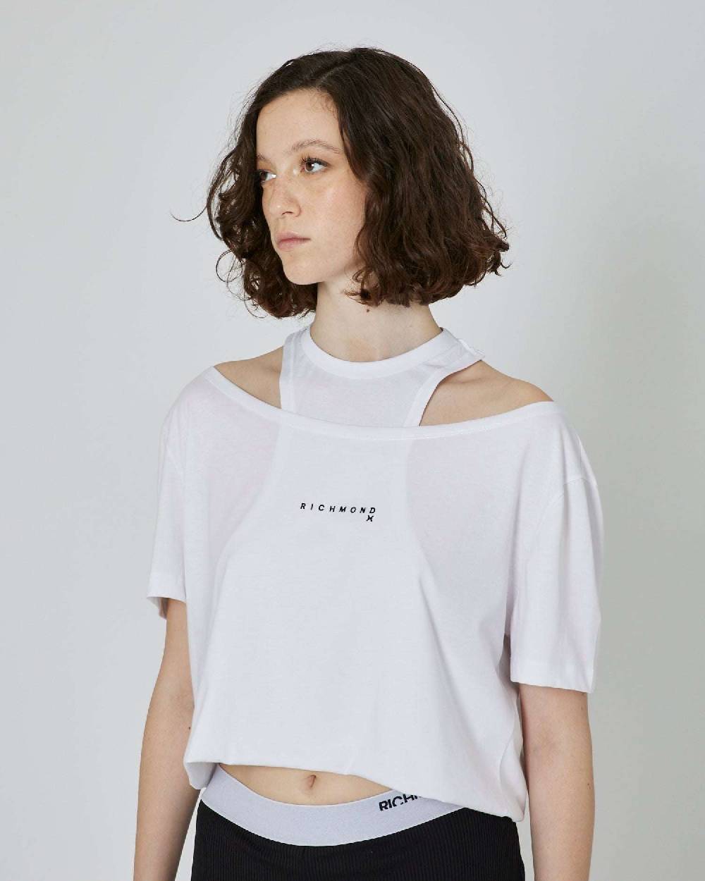 John Richmond T-shirt Crop Con Logo Stampato