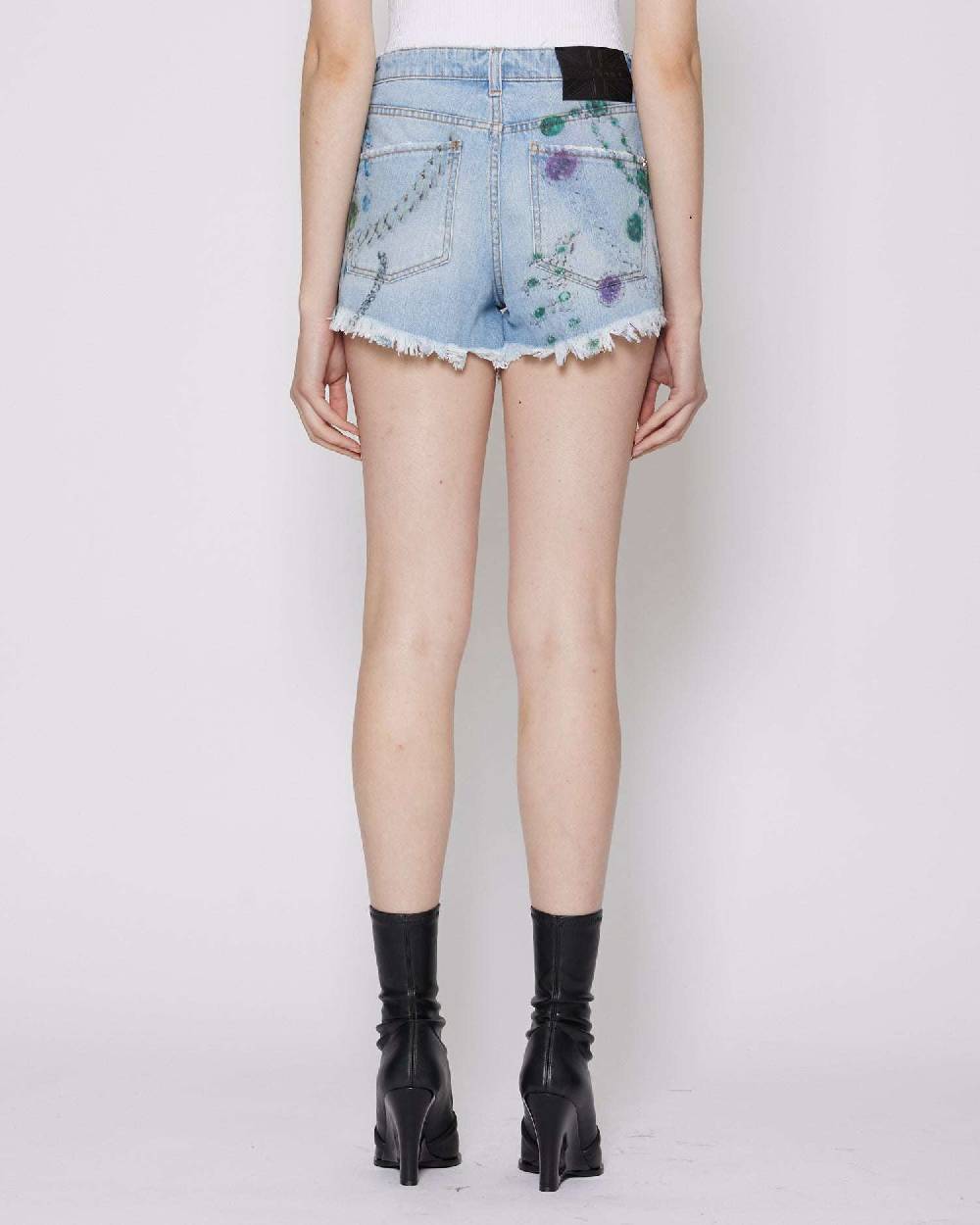 John Richmond Shorts A Vita Alta In Denim Con Pattern