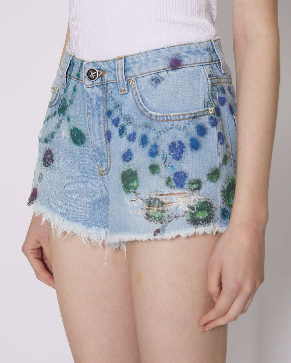 John Richmond Shorts A Vita Alta In Denim Con Pattern