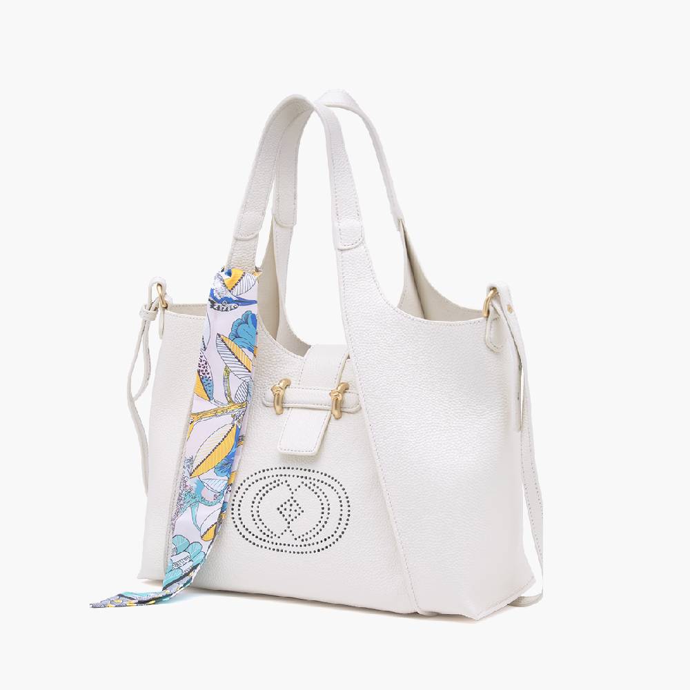 La Carrie BORSA SHOPPING DRILLED CREMA