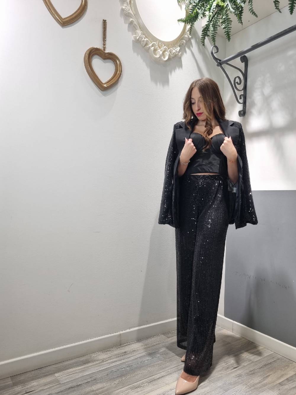 Le Chicche Pantalone Paillettes Nero