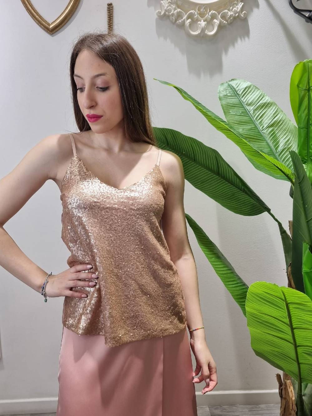 Le Chicche Top Paillettes Rosa Gold