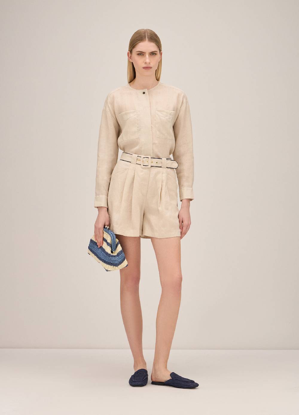 LES COPAINSBermuda in lino con cintura