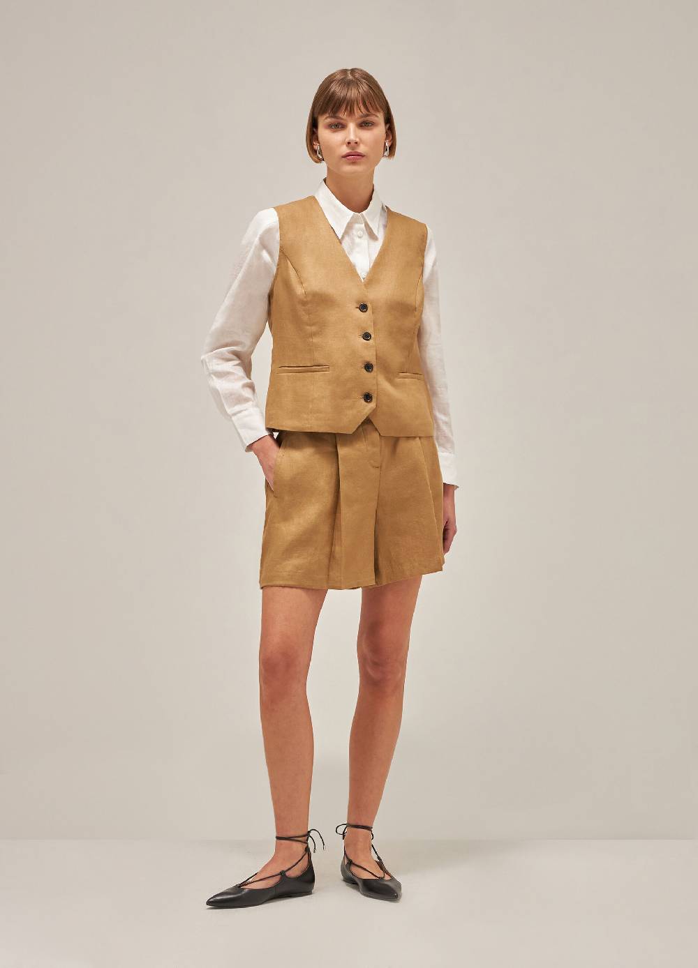 LES COPAINSBermuda in lino con pince