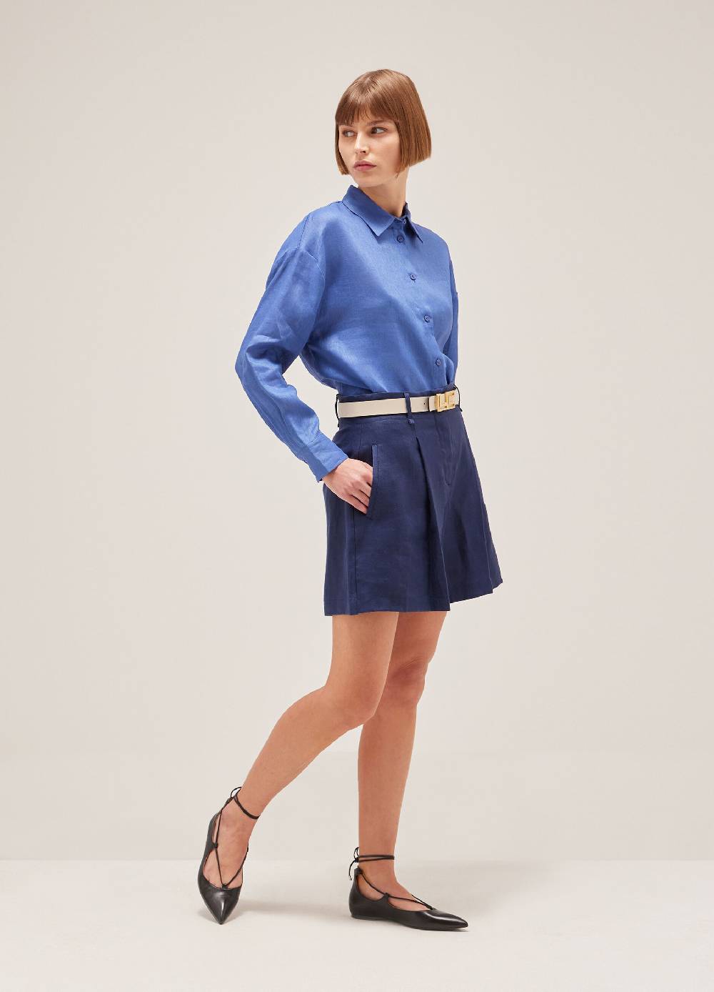 LES COPAINSBermuda in lino con pince