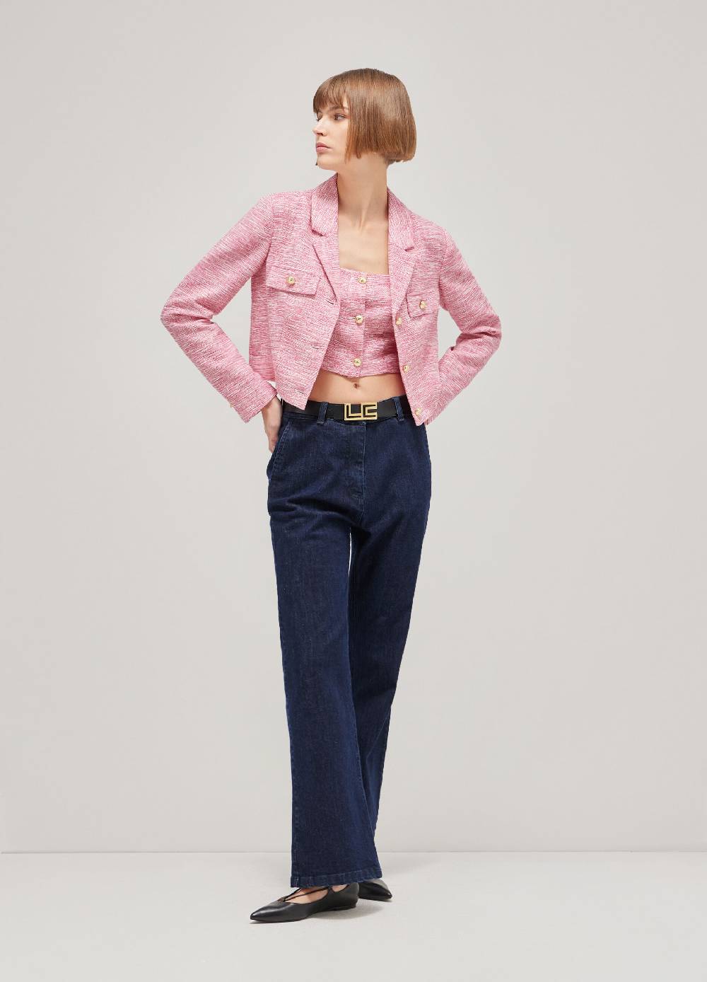 LES COPAINSBlazer cropped effetto tweed