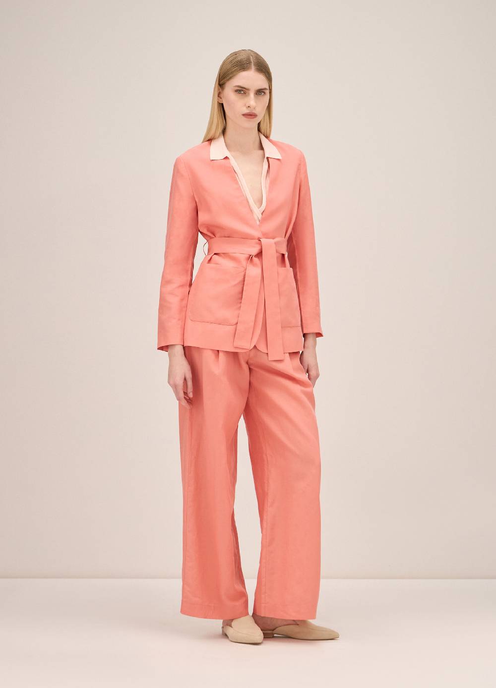 LES COPAINSBlazer misto lino con cintura