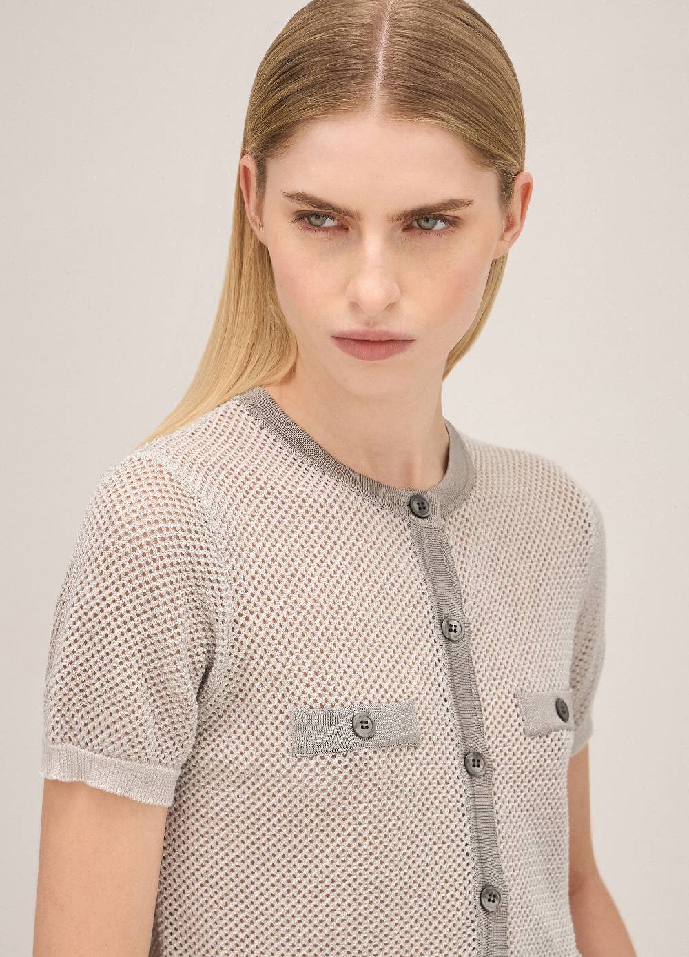 LES COPAINSCardigan Tricot A Maniche Corte