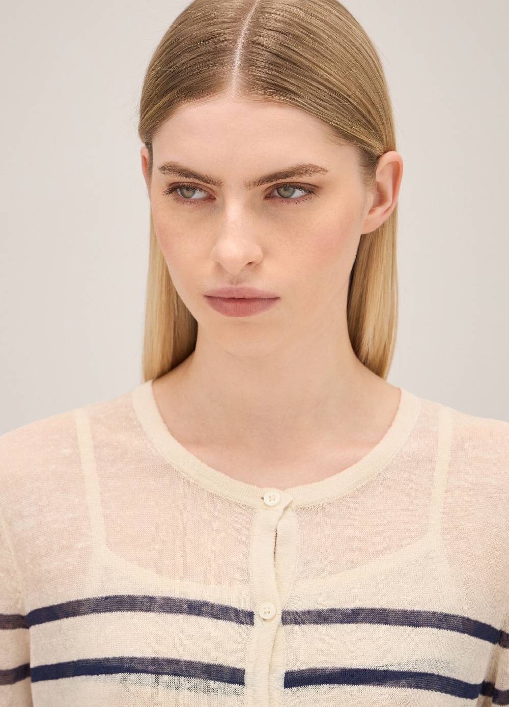 LES COPAINSCardigan Tricot A Righe Misto Lino