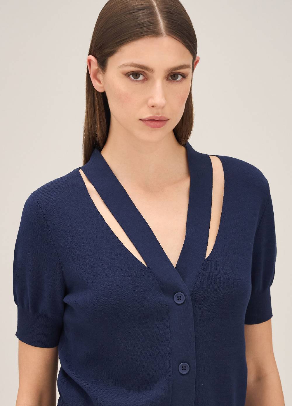 LES COPAINSCardigan Tricot Con Scollo A V