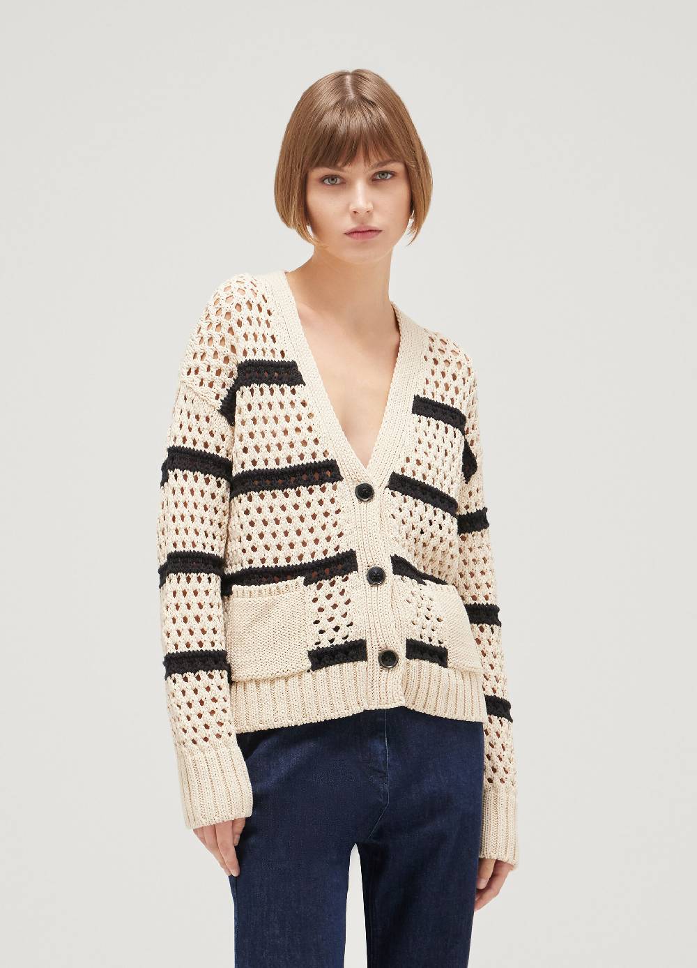 LES COPAINSCardigan Tricot Misto Cotone A Righe