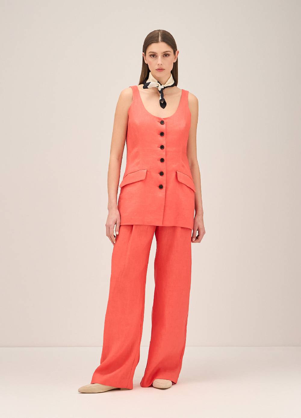 LES COPAINSGilet lungo in puro lino